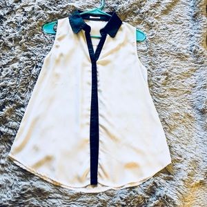 Soprano Leather Collar Chiffon tank top